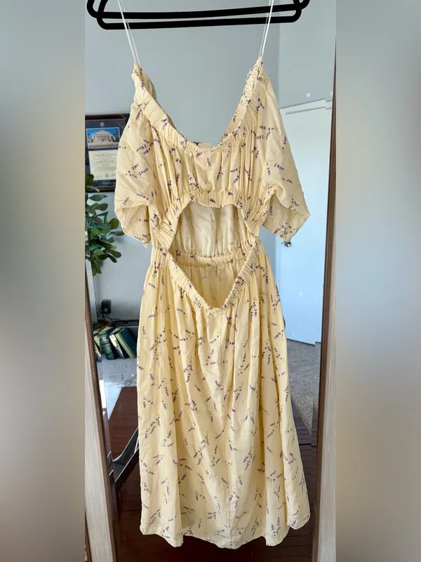 H&M Wildflower Collection Womens Small S Yellow Floral Off The Shoulder Dress - Image 5