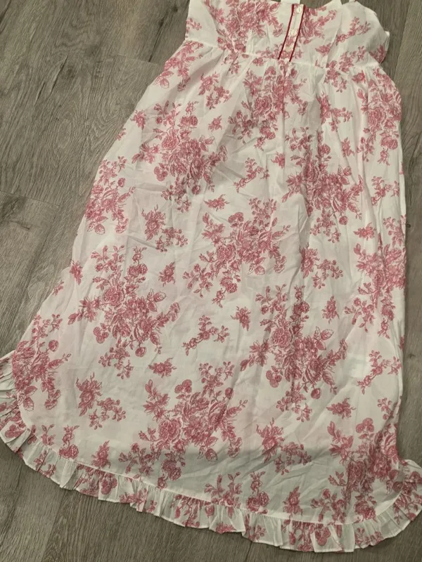 Laura Ashley NWT Floral White & Pink Sleeveless Cotton Dress With Ruffle small - Image 8