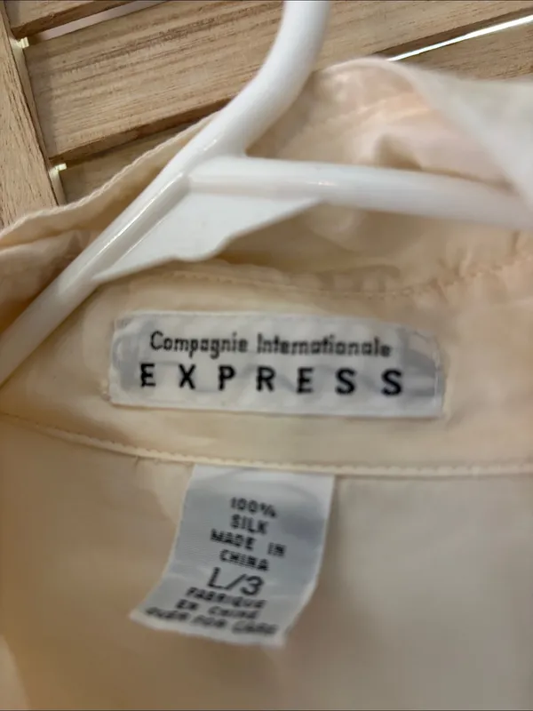 Express Vintage Silk Cream Lightweight Button-Up Shirt Large - Image 3