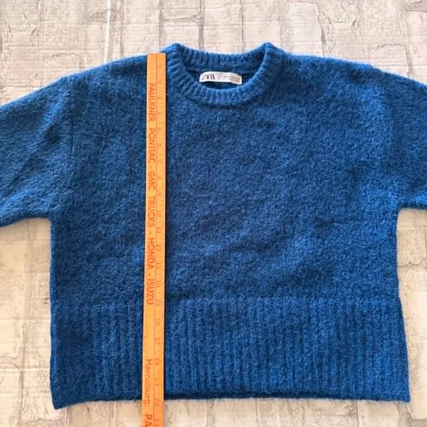 Zara Blue Short Sleeve Fuzzy Knit Alpaca Wool Blend Cropped Sweater Top Sz M - Image 8