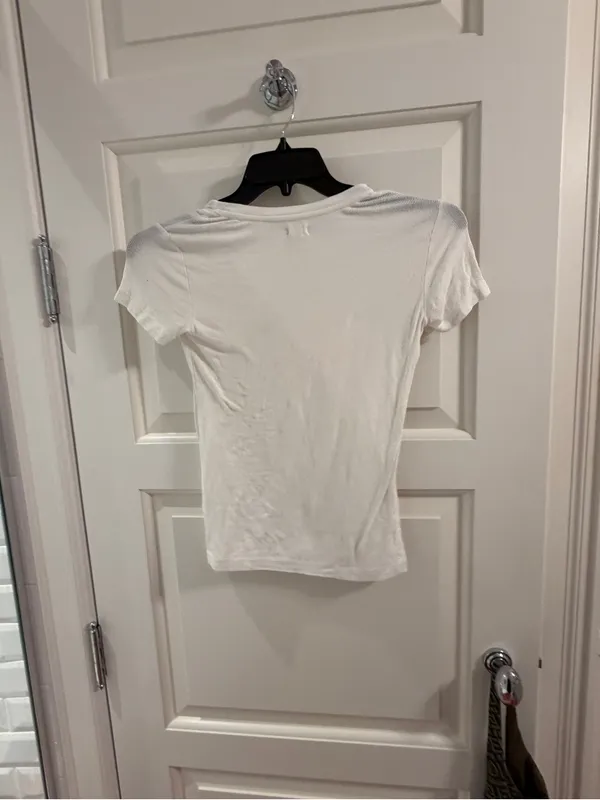 L'AGENCE White Ribbed Short Sleeve Tee - Image 3