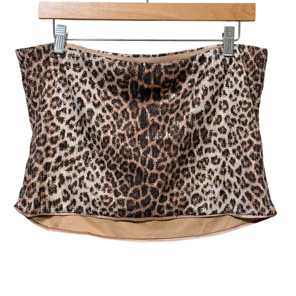 Peppermayo Leopard Print Sequin Tube‎ Top Strapless Brown Gold Womens 12 Large - Image 3