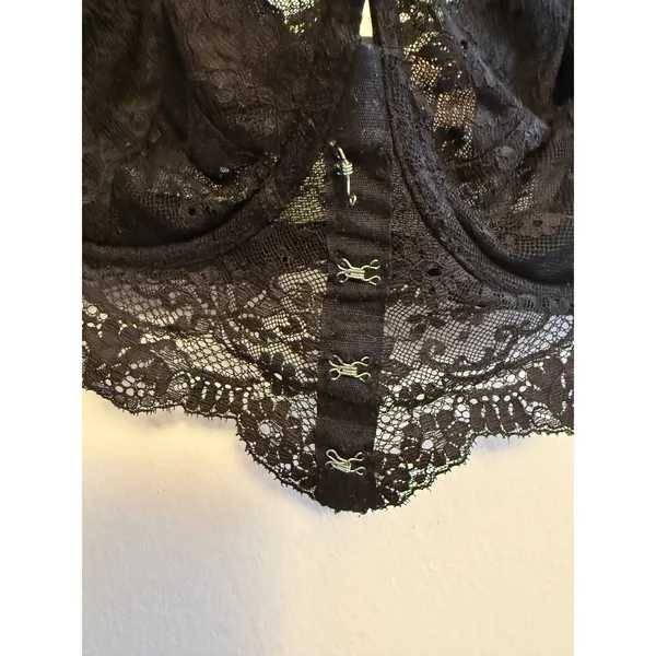 Victorias Secret Black‎ Floral Lace Longline Underwire Bra 36DD - Image 3