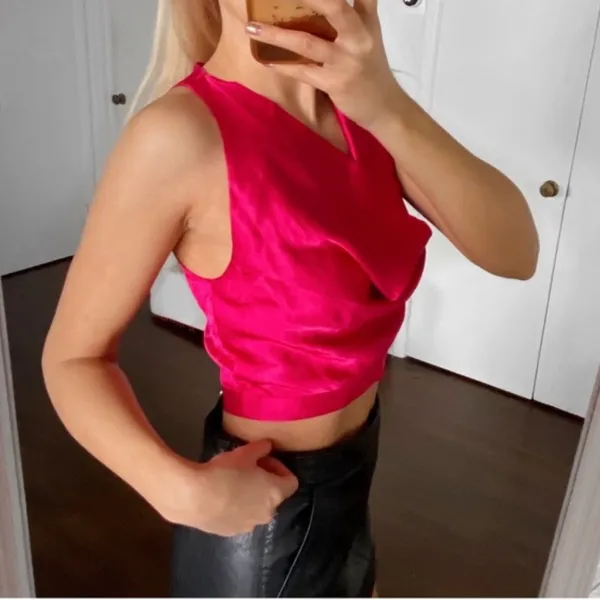Zara NWT fuchsia pink satin cowl neck top - Image 11