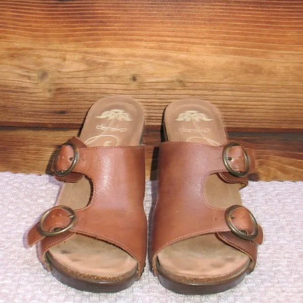 Dansko Womens 7 Fern Leather Platform Wedge Buckle Sandals Shoes - Image 3