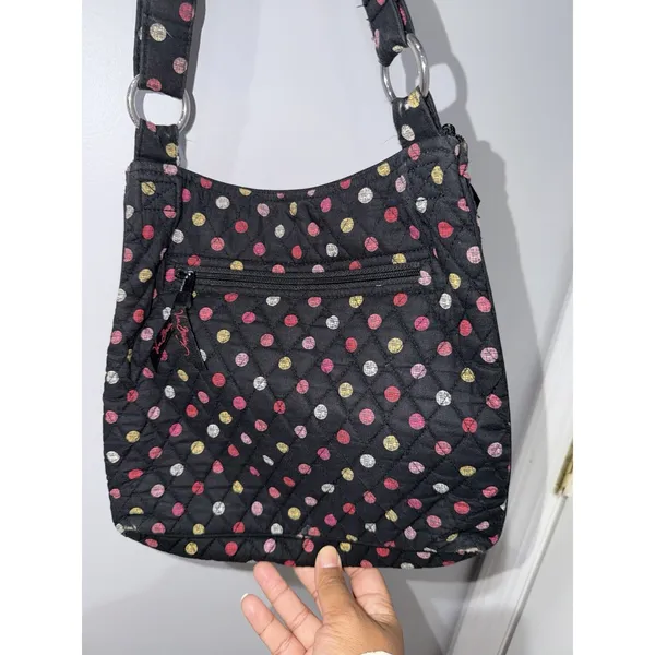 Vera Bradley Havana Polka Dots Three Zipper Crossbody Bag Purse Satchel Black M - Image 7