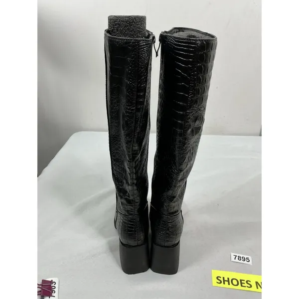 Womans New Pomoxilkn Knee High Riding Boots Size 6 Black Block Heel Side Zip - Image 4