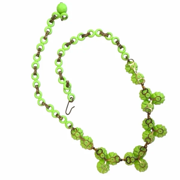 Vintage Lime Green Flower Rhinestone Necklace - Image 6