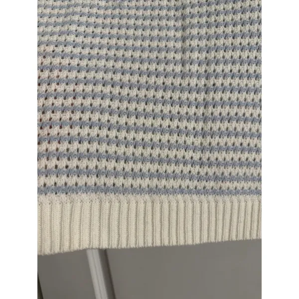 Knit Mix Blue White Striped Sweater Vest Sleeveless Knit Coastal Preppy Small - Image 3