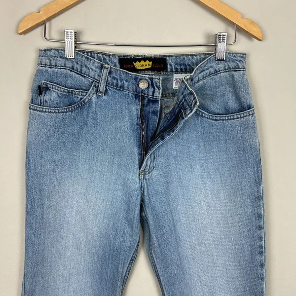 Todd Oldham Jeans 7x33 Blue Flare Leg Bell Bottom‎ Mid Rise Denim 90s Y2K Hippie - Image 13