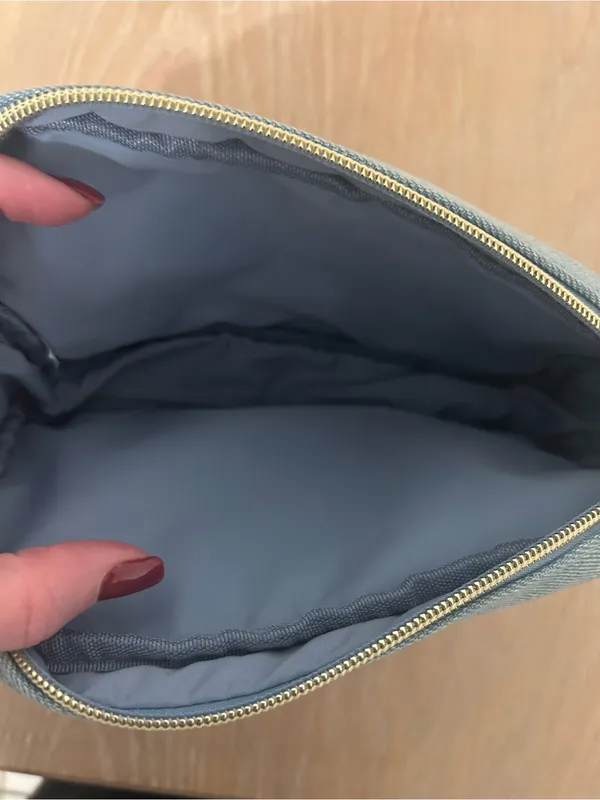 Daisy Embroidered Travel Pouch in Light Teal - Image 3