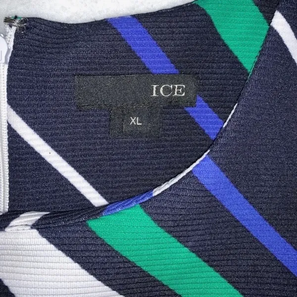 Pre-Owned ICE Blue Colorful Knee Length Dress Diagonal Stripes 3/4 Sleeve Sz XL - Image 3