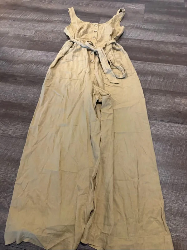 American Eagle Linen Blend Button Up Tan Jumpsuit - Image 2