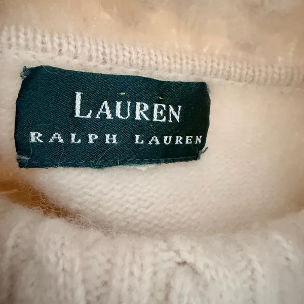 Ralph Lauren Ivory Cowl Neck Wool Cashmere Blend Cable Knit Sweater - Image 3