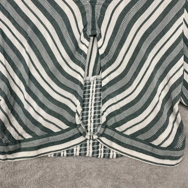 American Eagle Shirt Womens Medium Cropped Green‎ White Stripe Keyhole Smocked - Image 2