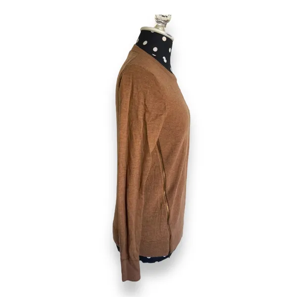 J. Crew Womens Sweater Sz S Merino Wool Asymmetrical Zip Moto‎ Brown Tan Zippers - Image 4
