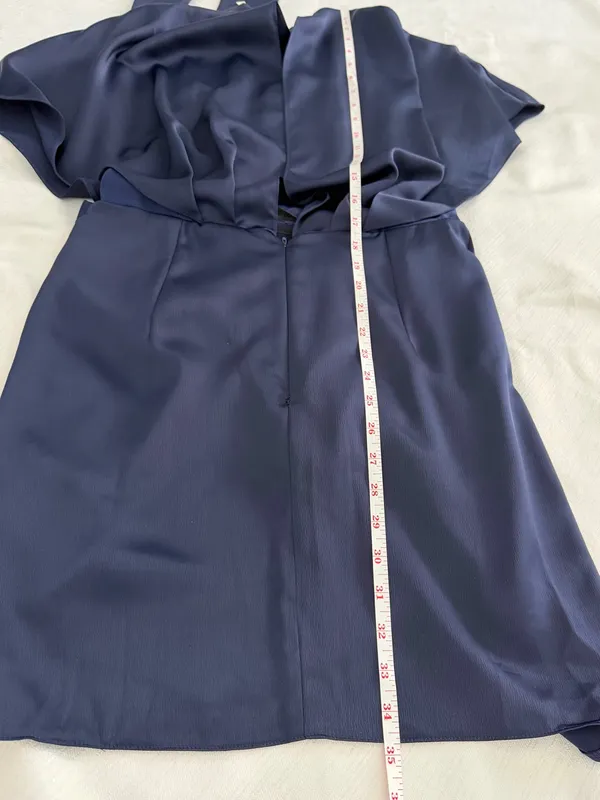 ASOS Navy Satin Wrap Mini Dress Size US 8 Tie Waist Open Back - Image 13