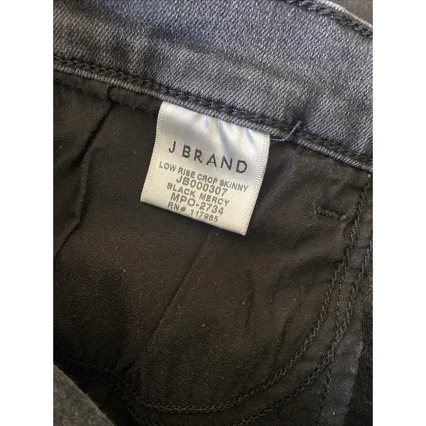 J Brand Low Rise Crop Skinny Womens Size 25 Black Mercy Distressed Jeans Edgy - Image 5