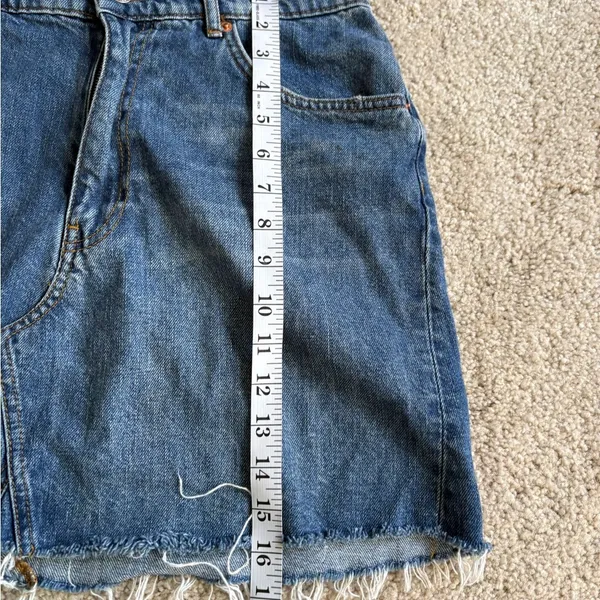 Zara Jean Skirt Womens Blue Y2K festival Denim Flat raw hem Front Mini medium - Image 14