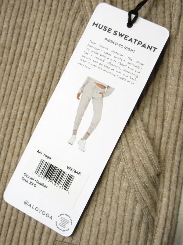 NWT Alo Yoga Muse Sweatpant in Heather Gravel Ribbed Tapered Jogger Pants XXS - Image 9