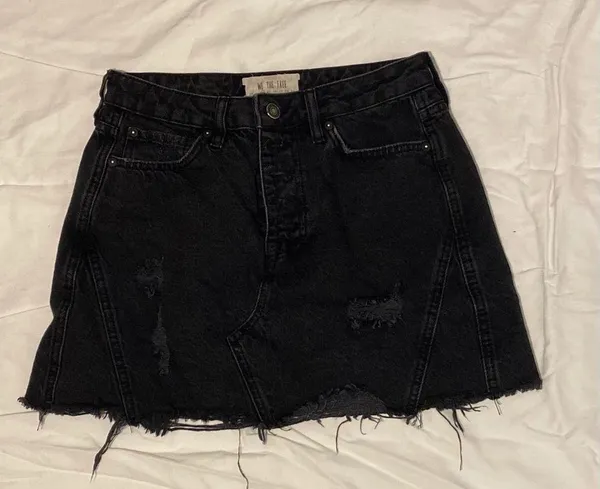 Free People Black Distressed Denim Skirt - Image 2