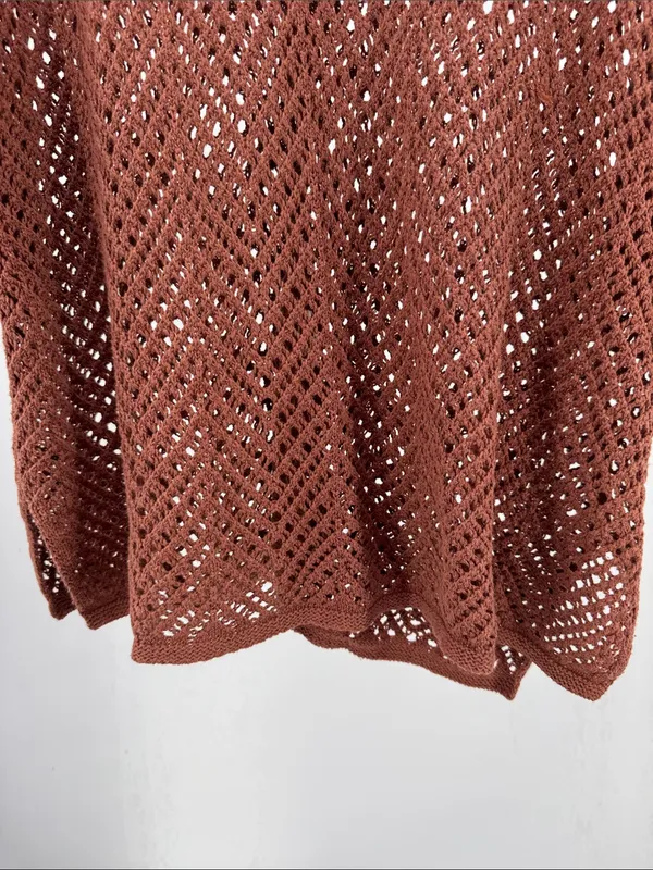 wild fable Brown metallic Open-Knit short sleeve crocheted Sweater L button up - Image 4