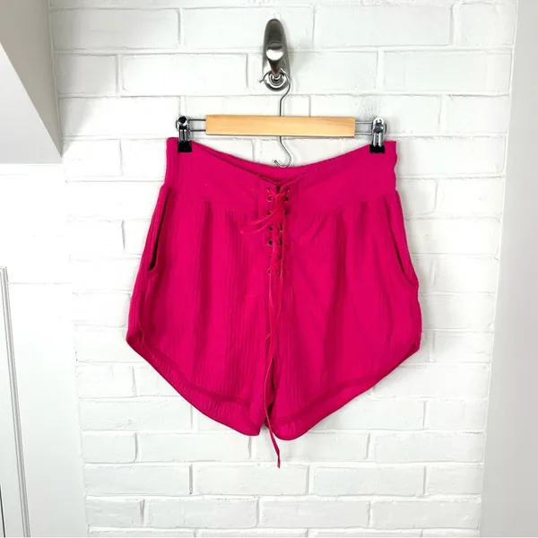 FP Movement By Free People Can’t Handle This Pink Ribbed Lace Up Shorts Size S - Image 2