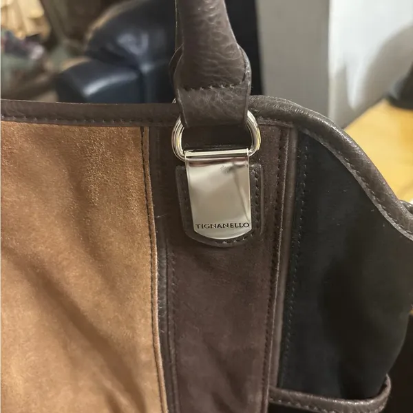 TIGNANELLO Leather Suede Hobo Shoulder Bag Purse Brown Women's Satchel - Image 6