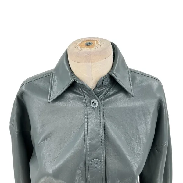 Aritzia Babaton Pelli Hip Shirt Jacket Vegan‎ Leather Shacket Gray Green XS - Image 4