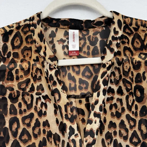 No Boundaries Leopard Print Sheer Blouse Women Large Brown Black Layer Tunic Top - Image 3