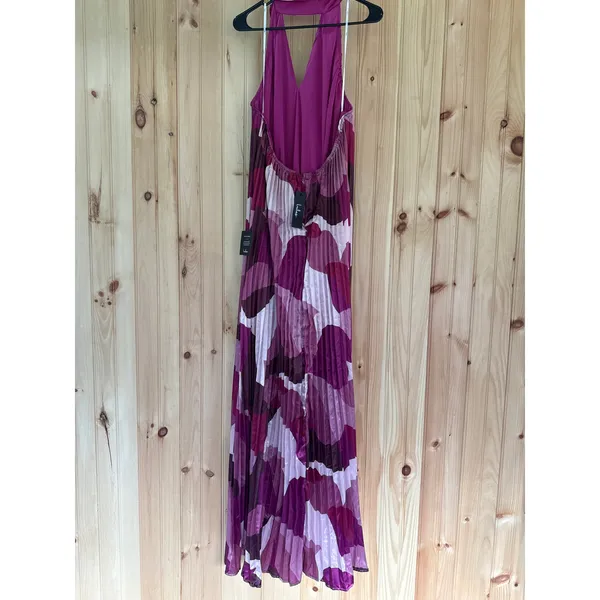 NWT Lulus Prime Poise Pink bstract Satin Halter Maxi Dress Open Back S - FLAW - Image 5