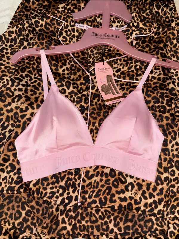 New! Women Juicy Couture Leopard Print Pajama Set with Pink Bralette. Small - Image 4
