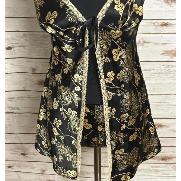 Vintage Victoria's Secret black/gold floral lace-trim satin matching set Small - Image 5