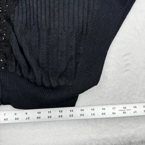 NWOT Free People‎ Womens L Sequined Cardigan Sweater Black Button Front Knit Top - Image 2