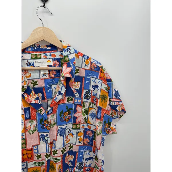 C&C California Linen Button Front Shirt Women‎ Sz M Coastal Vaca Tropical Cruise - Image 4