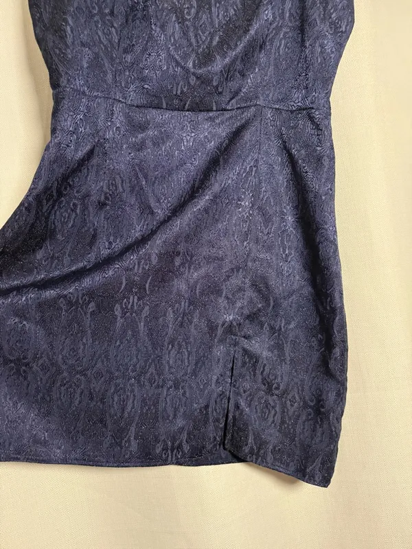 Lucy In The Sky Navy Blue Metallic Jacquard Mini Dress Size Large - Image 5