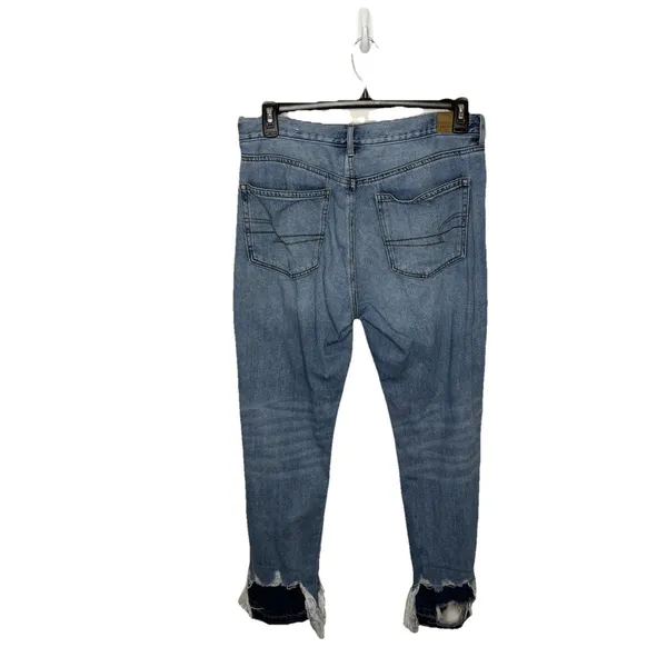 American Eagle Hi-Rise Girlfriend Jeans Destroyed Crop Cotton Denim Blue Size 12 - Image 3