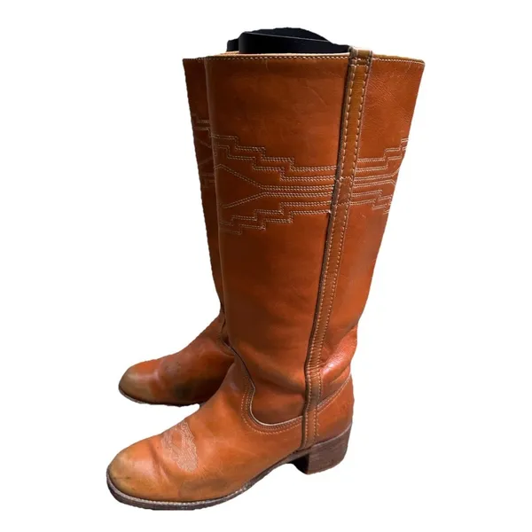 FRYE Campus Leather Boots AZTEC Embroidered Stitching Tan Women’s Size 7 - Image 5