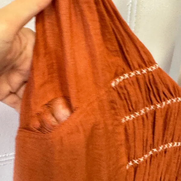 BCBGMAXAZRIA Terracotta Orange Smocked Embroidered Mini Dress AVS6BA87 Size 4 - Image 5