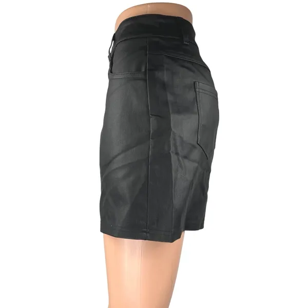 Women's Black Coated Faux Vegan Leather High Waist Wide Leg Mini Shorts Size L - Image 2