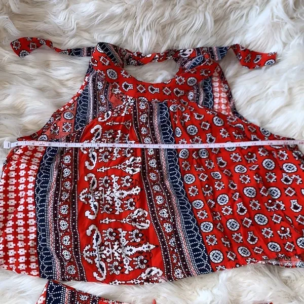 Boho Halter Neck Two Piece Top and Shorts Vintage Print Size Small - Image 7