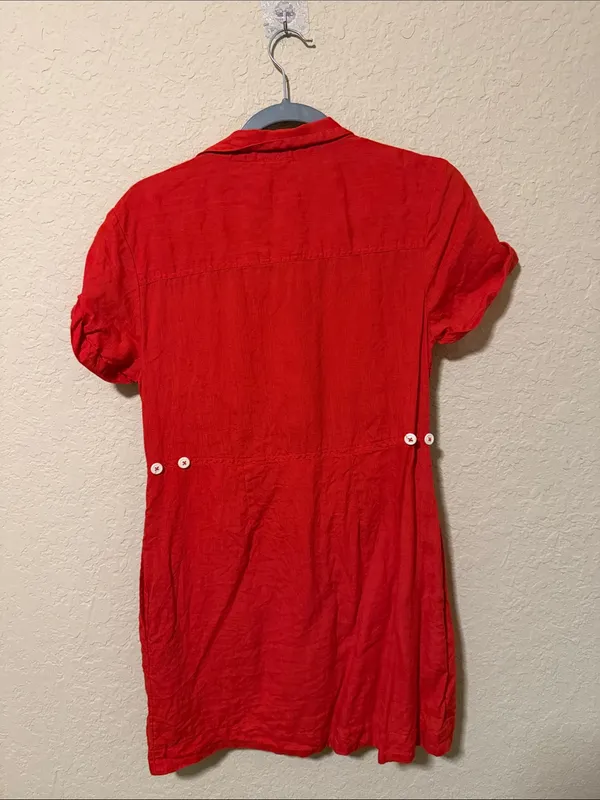 Free People Vibrant Orange Button-Down Shirt Dress - Image 4