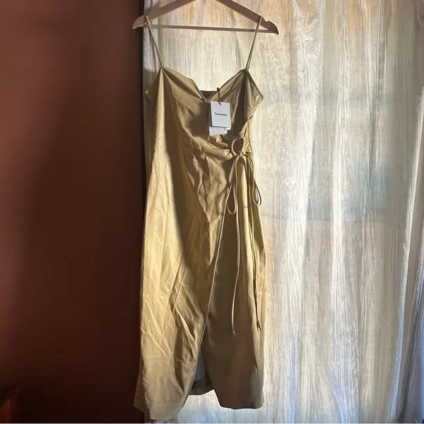Nanushka Anubi Vegan Leather‎ Sleeveless Wrap Midi Dress Margarine NWT Size S - Image 3