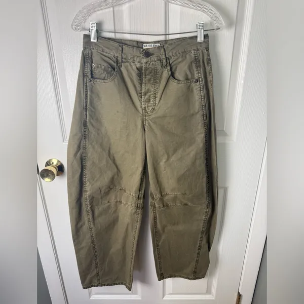 Free People Good Luck Barrel Leg Pants in Olive Green 24 - Image 2