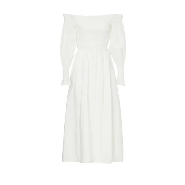 All Saints Lary White Linen Silk Shoulder Long Sleeve Slit Midi Dress Size 6 - Image 6