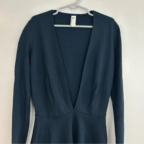 American Apparel Dark Blue Deep V-neck Long Sleeve Mini Fit & Flare Dress XS - Image 3