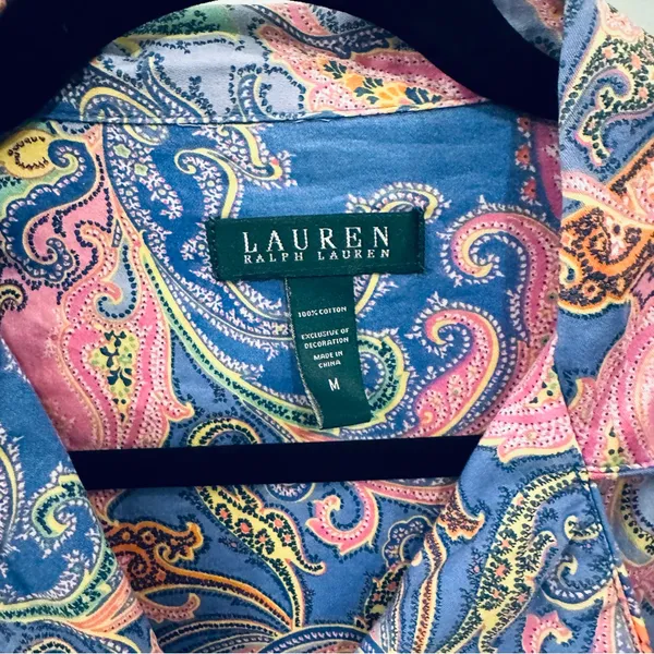 Lauren Ralph Lauren Paisley Size Medium Mini Dress w logo p-p 20” s-h 34” - Image 3