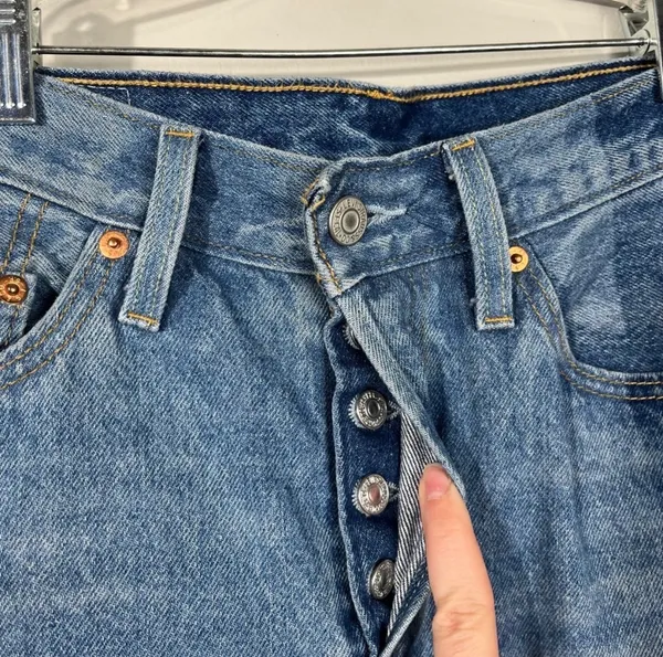 Levi's 501 Two-Tone Denim Straight Leg Button Fly Jeans 27x30 Raw Hem Rigid Jean - Image 2