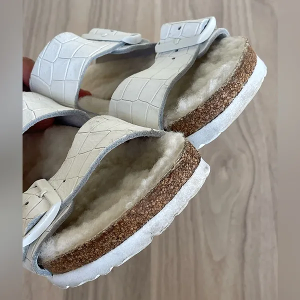 Birkenstock White Shearling-Lined Slide Sandals - Image 3