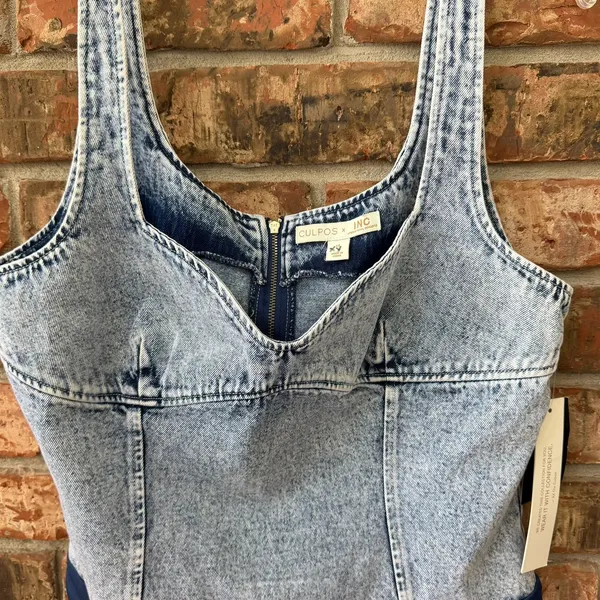 CULPOS x INC Denim Bodysuit Acid Wash Y2K Festival Retro 90s Sz 14 NEW $79.50 - Image 4
